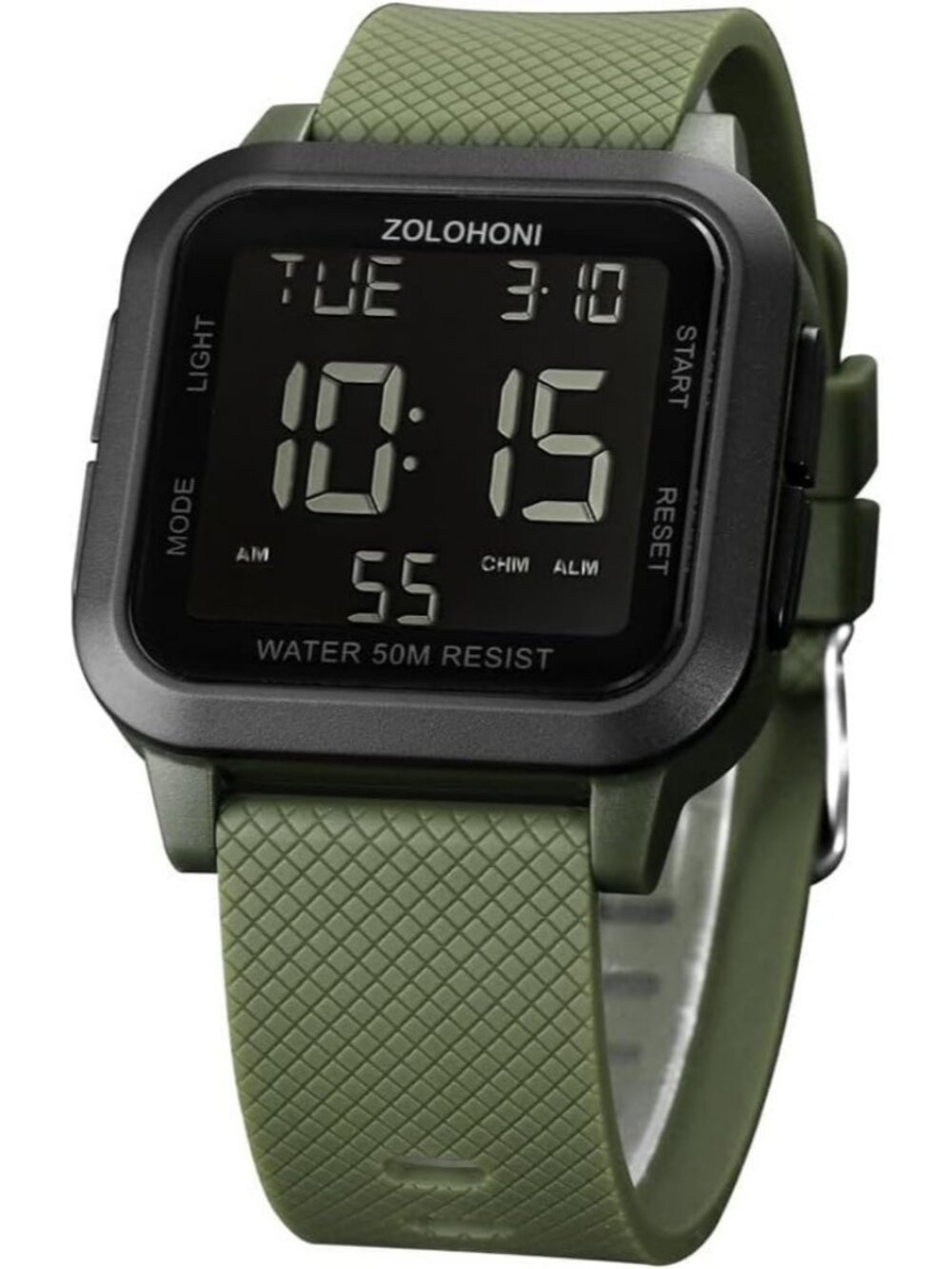 Men's Green Black Analog Quartz Stainless Steel Waterproof Square Digital Watch
